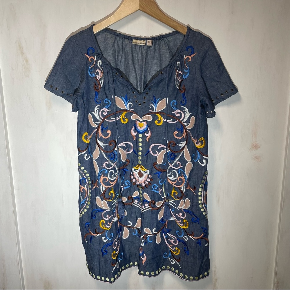 Holding Horses Anthropologie Embroidered Dress Summer Comfortable Size 2P Denim
